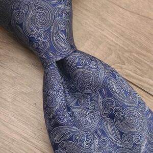 MASSIMO‎ BIZZOCCHI Italy Metallic Blue Silver Paisley Pattern Mens Silk Tie